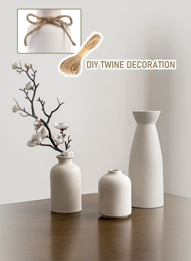ELASAR Set of 3 Beige Ceramic vase Small Flower vases for Decor,Modern Home Decor, Vases for Decor,Pampas Grass Vase,Dried Flowers Vases,Living Room,Table Shelf, Centerpieces Decoration - Image 5